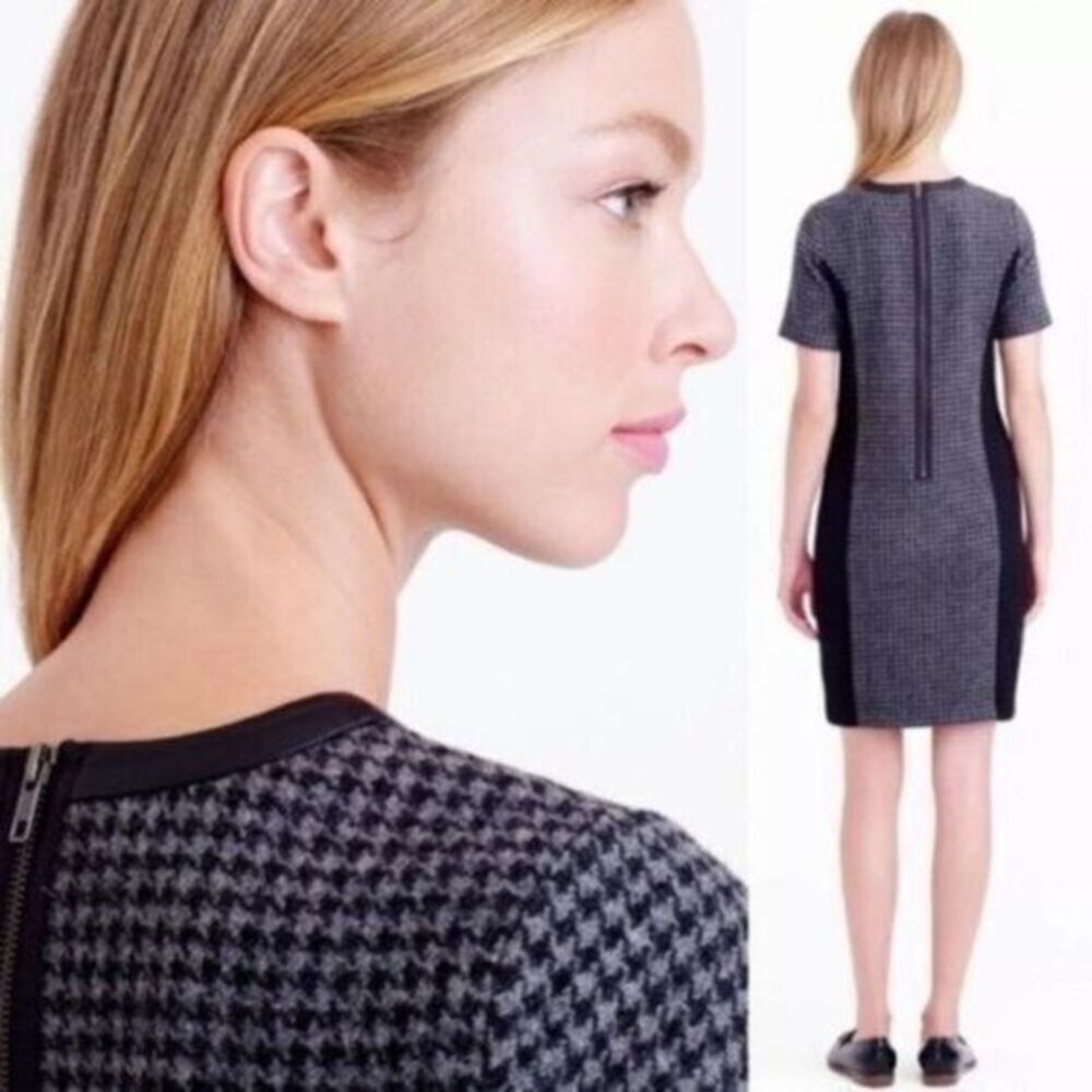 J Crew Mixed Houndstooth Dress Leather Contrast